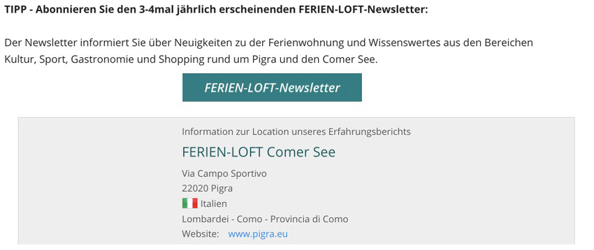 Die Koordinaten der Ferienwohnung am Comer See Italien