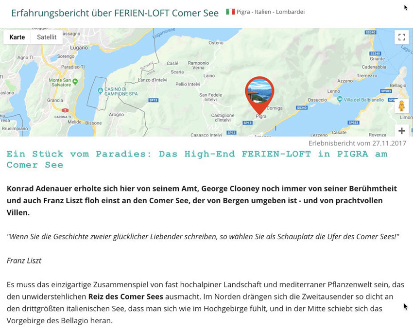 Ein Stück vom Paradies - die Lage der Ferienwohnung am Comer See